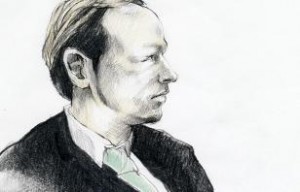 Андерс Брейвик, зарисовка с заседания суда, NRK