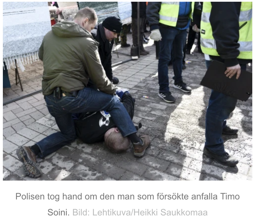 Дебошир атаковал главу МИД Финляндии во время встречи с избирателями