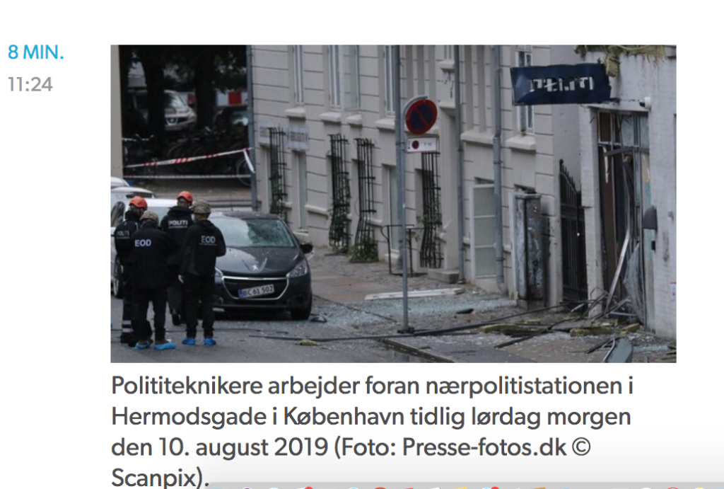 Взрыв произошел близ полицейского участка в Копенгагене рано утром в субботу, пострадавших нет