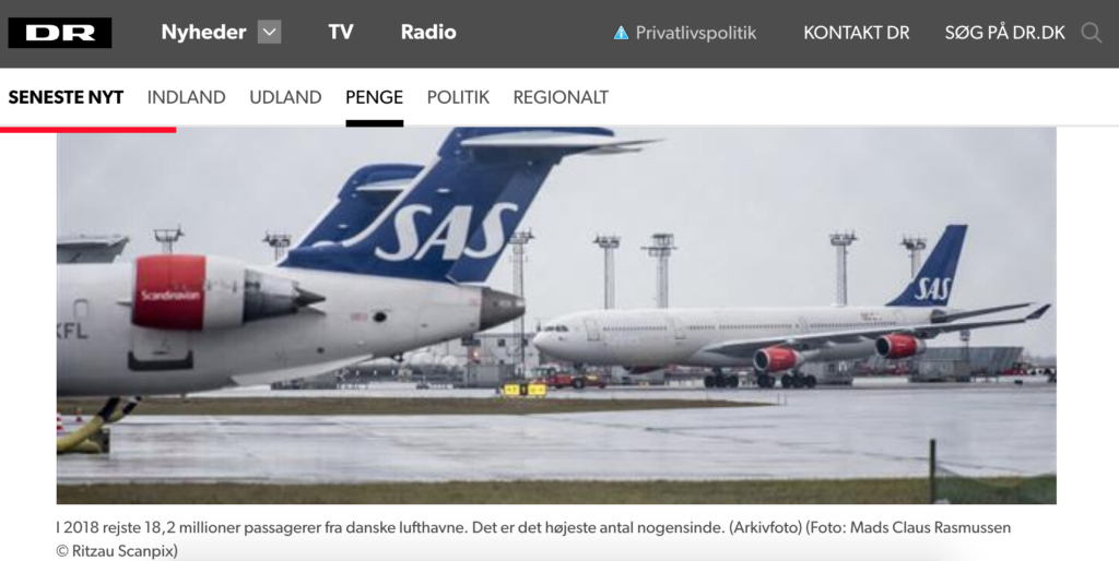Датские предприятия воздушного транспорта предлагают введение климатического налога на вылеты из Дании для создания научного фонда