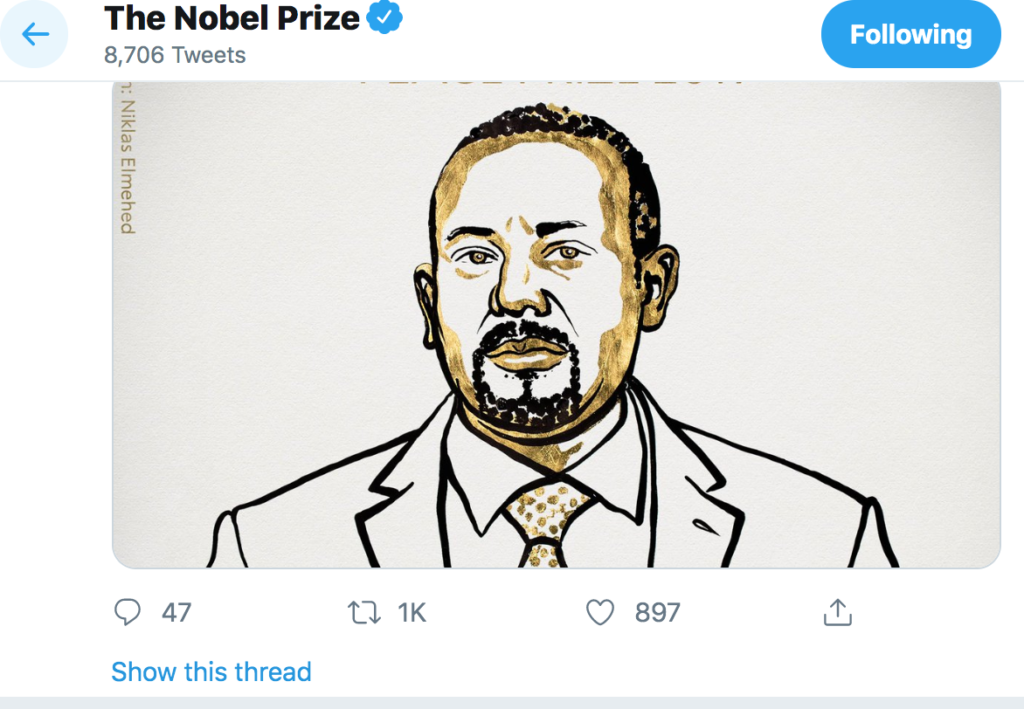 Нобелевская премия мира за 2019 год присуждена премьер-министру Эфиопии