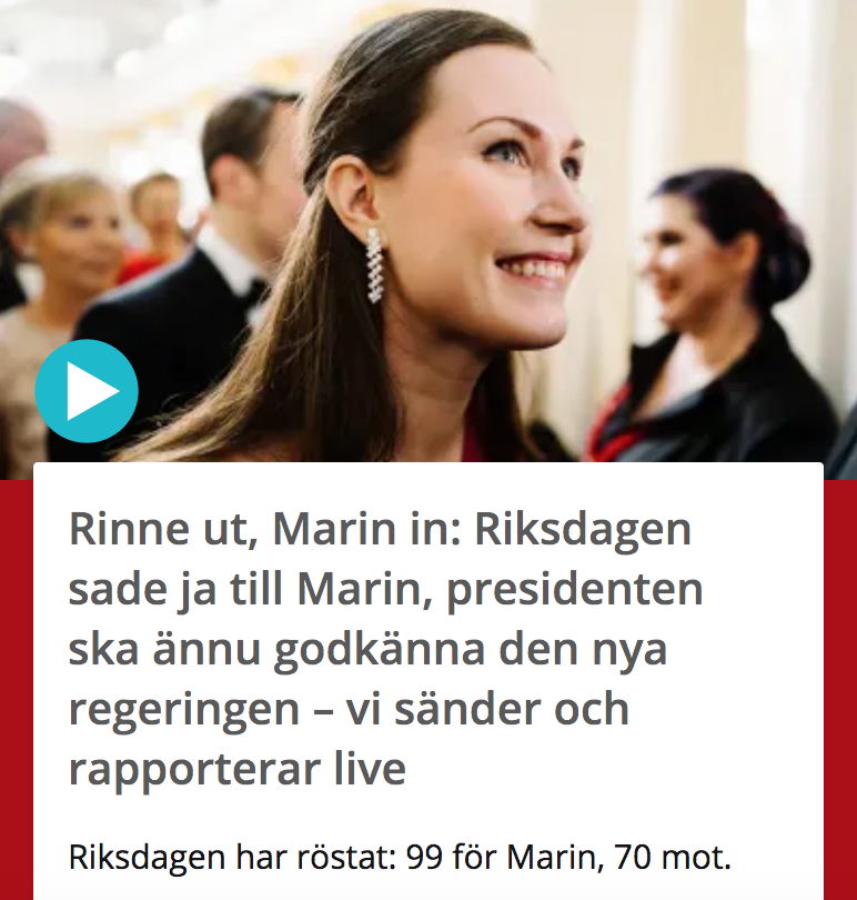 Парламент Финляндии одобрил кандидатуру 34-летней Санны Марин на пост главы правительства