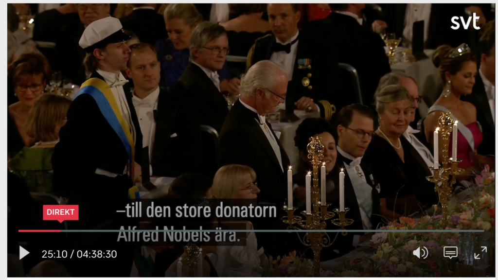 Банкет в честь Нобелевских лауреатов 2019 года прошел в Стокгольме