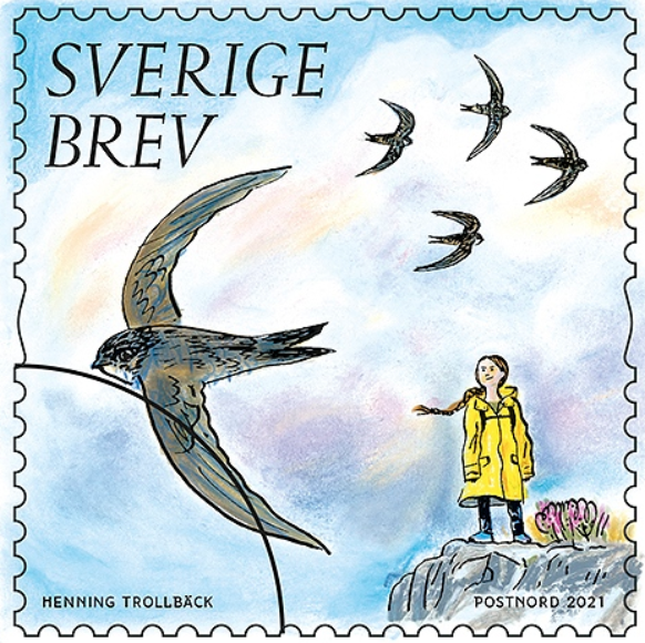 Экоактивистка Грета Тунберг стала одним из мотивов шведских почтовых марок 2021 года