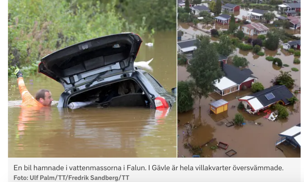 Обильные дожди обернулись в среду сильными наводнениями на востоке Швеции