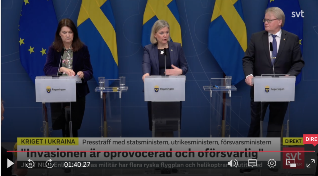 Швеция осуждает вторжение в Украину – глава правительства