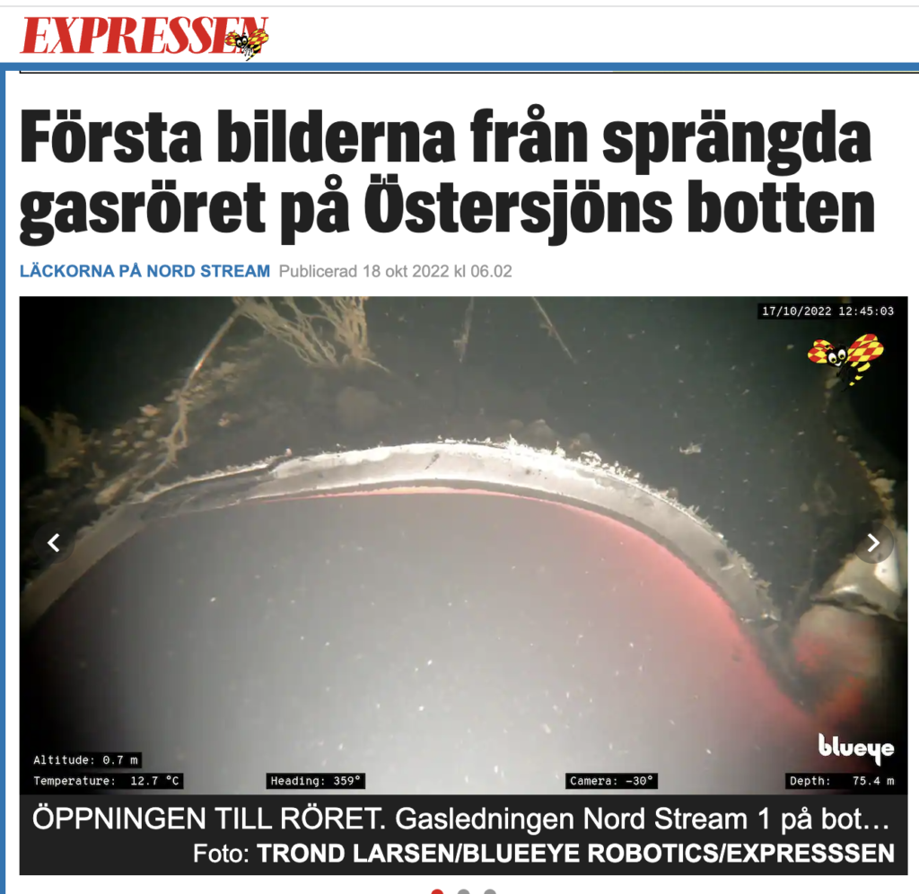 Шведская газета Expressen опубликовала снимки повреждений на газопроводе Nord Stream
