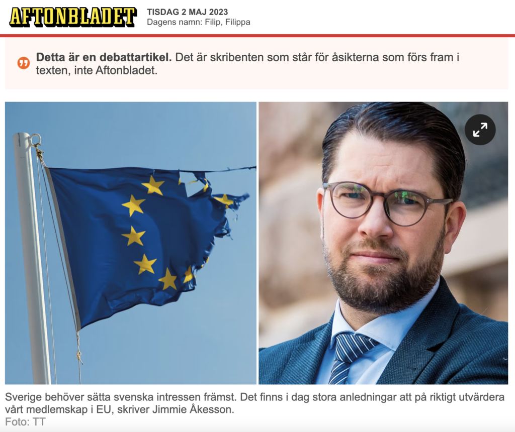 Проанализировать членство страны в ЕС предлагает лидер национал-консерваторов Швеции