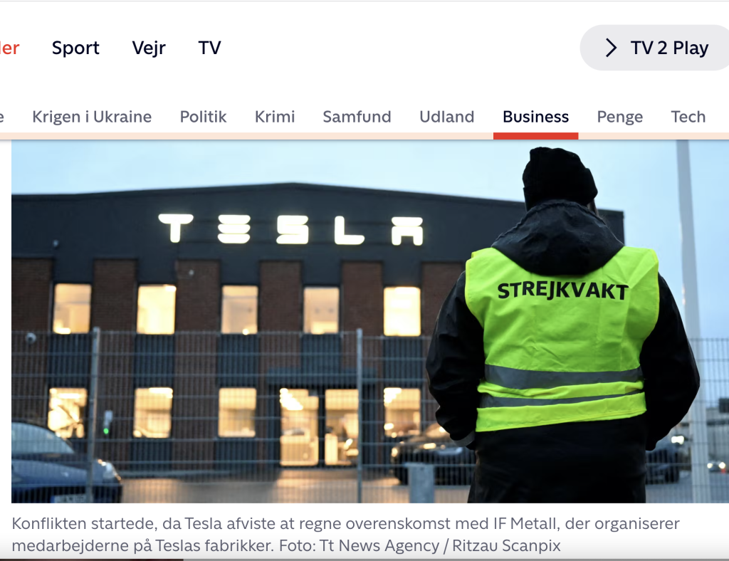 Профсоюз в Дании поддержал коллег в Швеции в конфликте с Tesla
